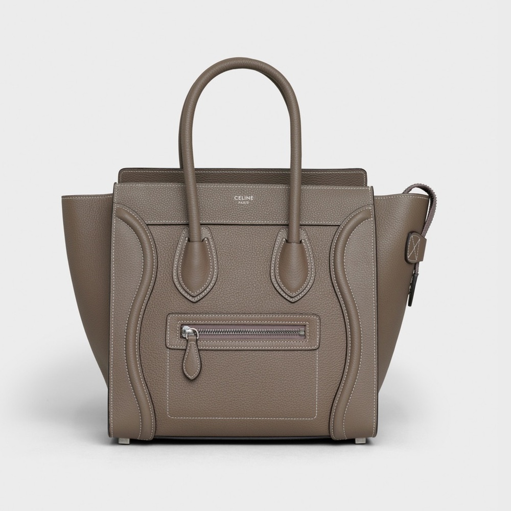 Celine - LUGGAGE HANDBAG IN DRUMMED CALFSKIN - Grey Souris
